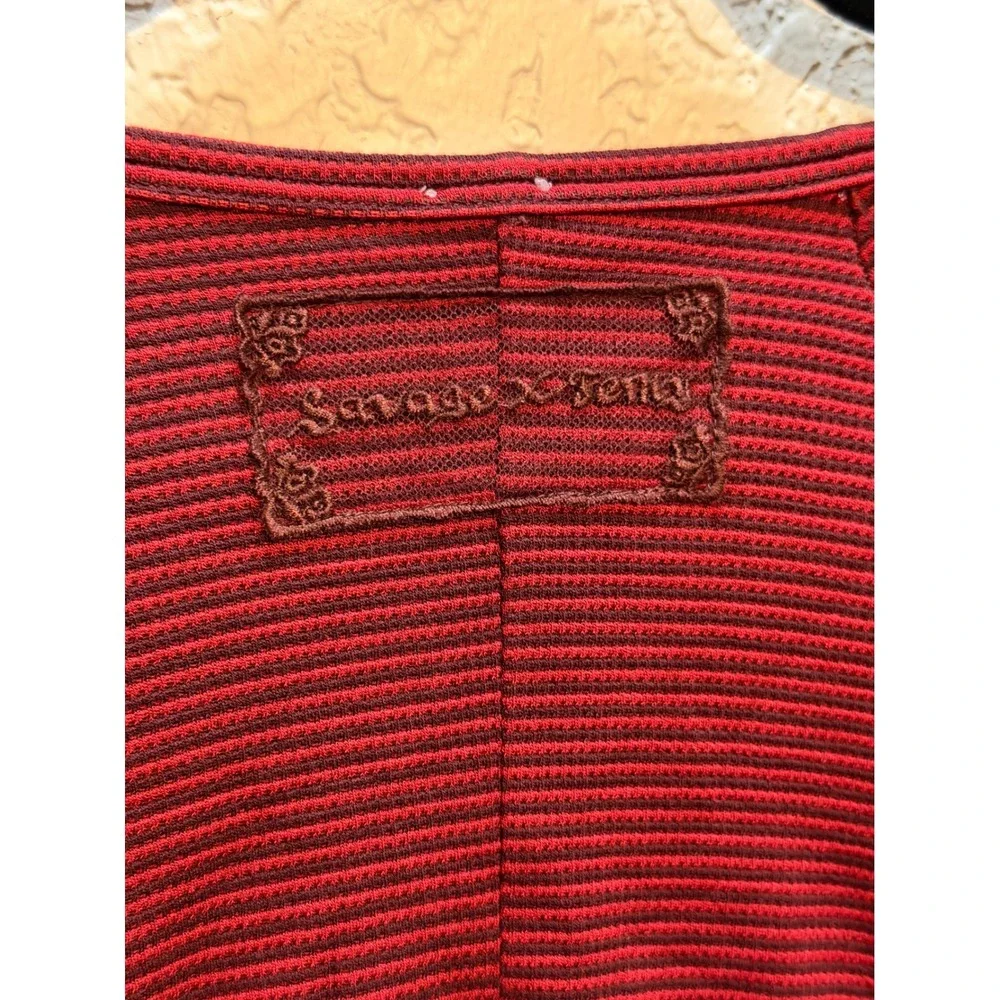 Savage X Fenty Ribbed Long Sleeve Teddy Size M Burgundy Stripe Loungewear
